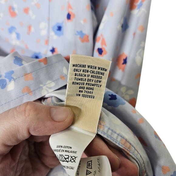 L.L.Bean Womens Wrinkle-Free Floral Button-Down Shirt XXS Light Blue 100% Cotton - Picture 5 of 9